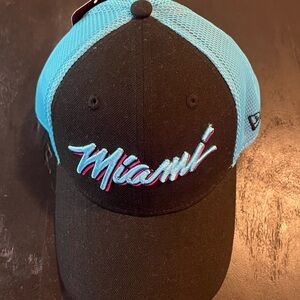 Miami Script Trucker Hat in Black and Teal